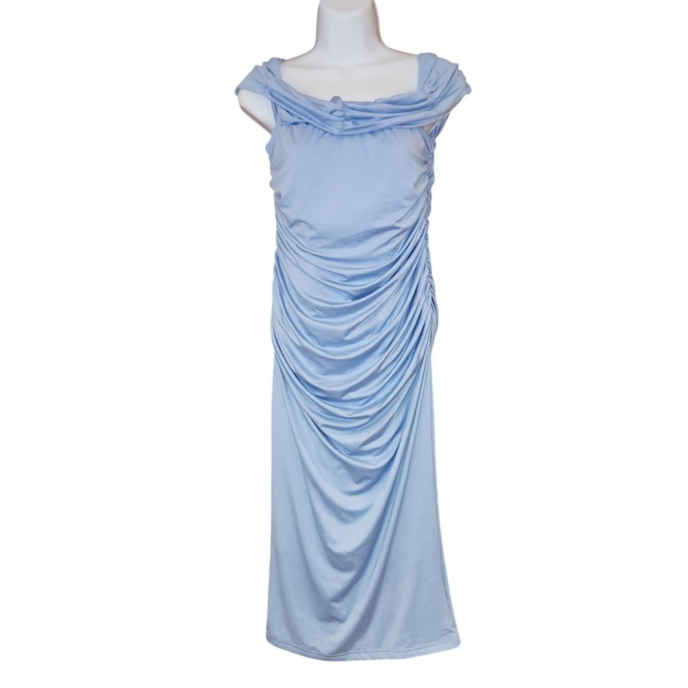 NWOT fashion Nove Baby Blue Off Shoulders midi dress Sz M Dress